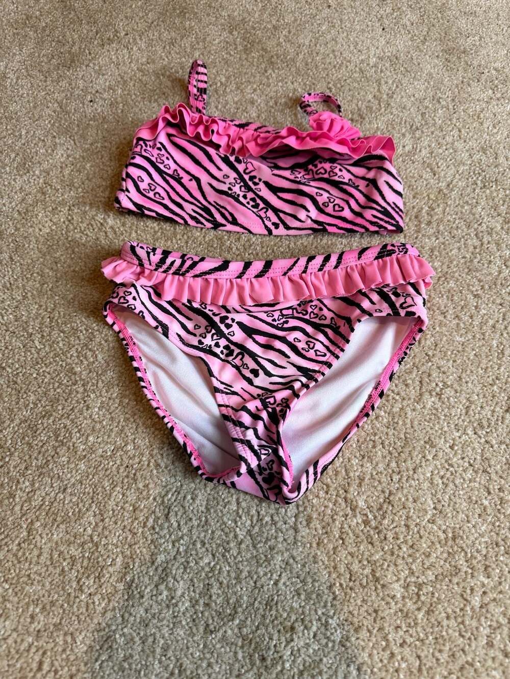 Ocean Pacific Bikini Set Size 4T Pink Black Zebra Heart Print Ruffle